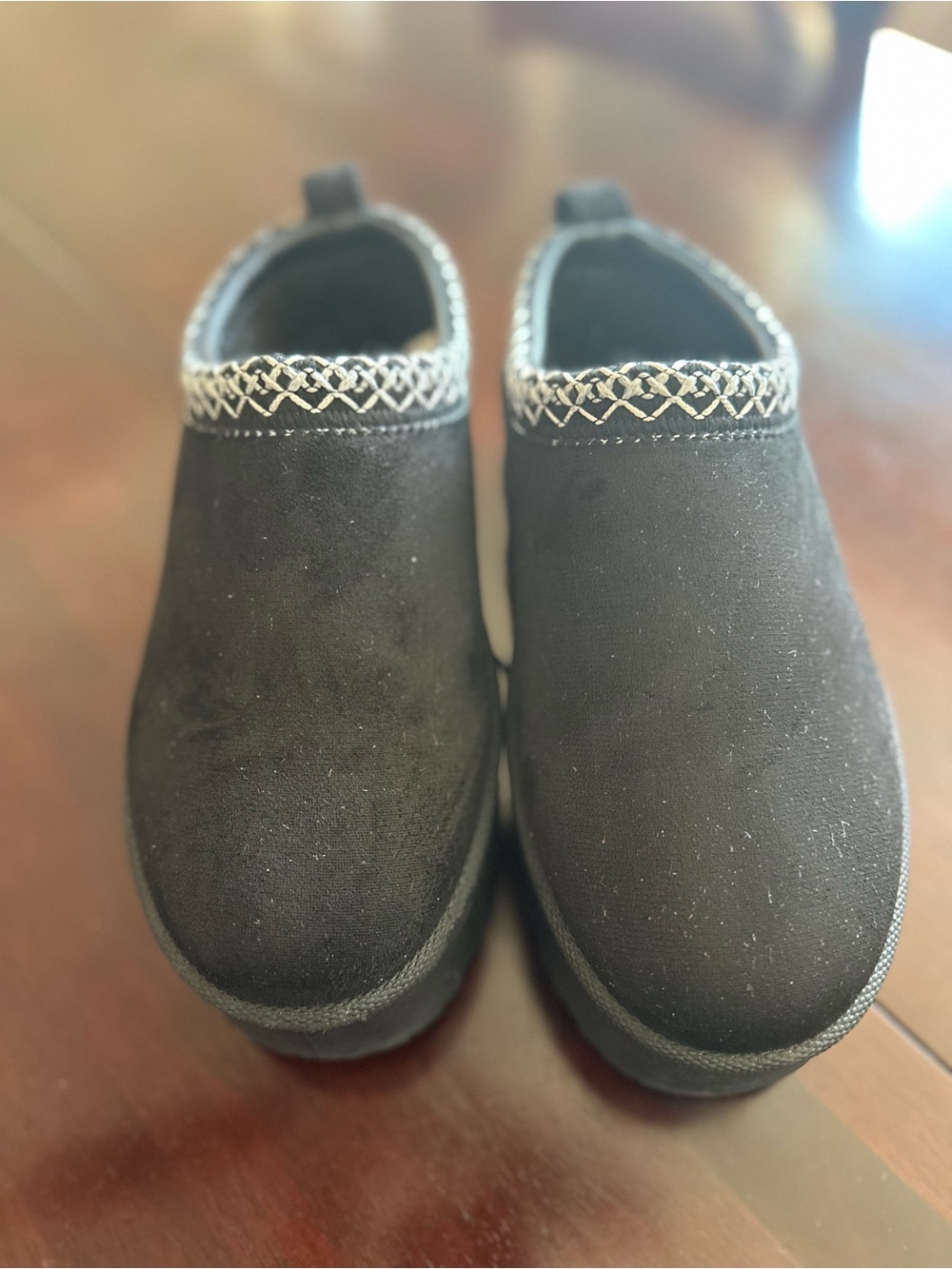 Women's Black Slip-On Flats with Silver Braided Trim